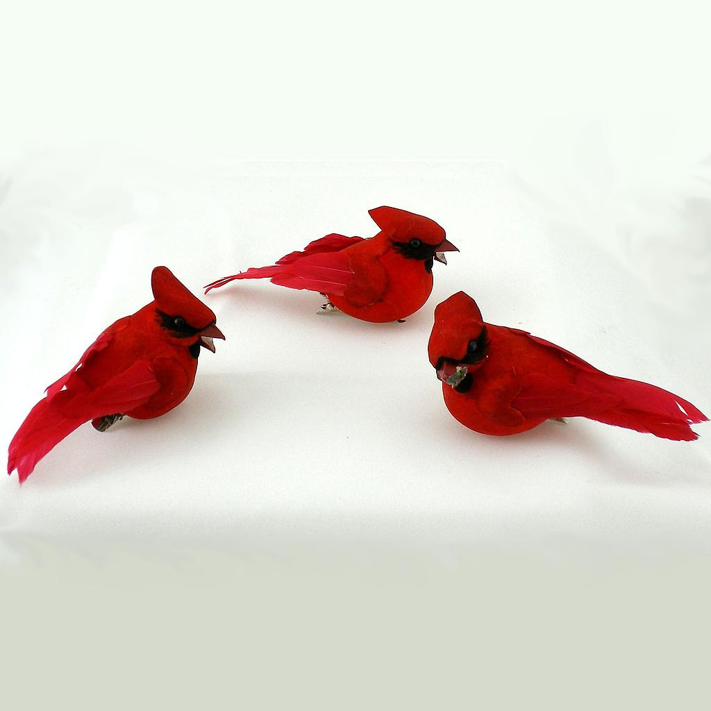 [B6619] 3.75" CARDINAL MUSHROOM/FEATHER W/CLIP