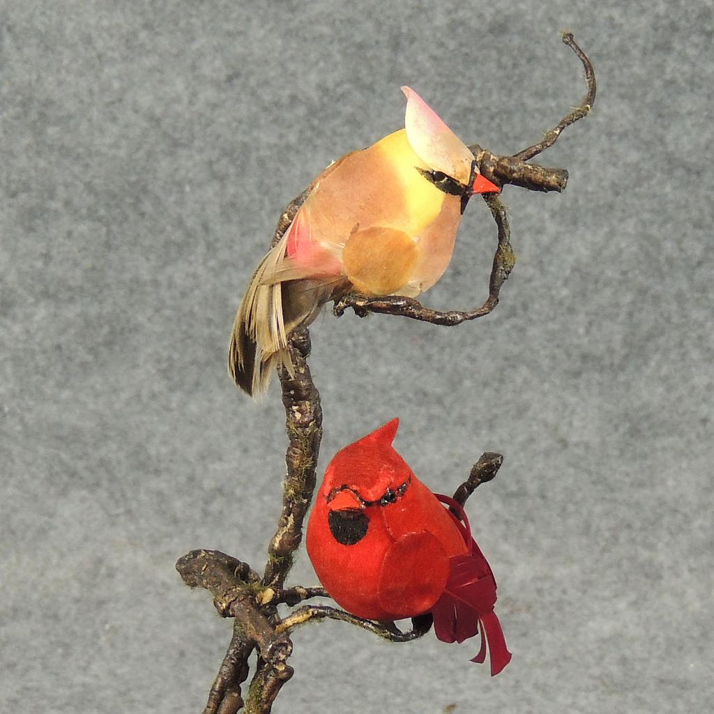 [B66528-CLP] 3" CARDINAL MUSHRM/FEA W/CLIP MALE & FEMALE