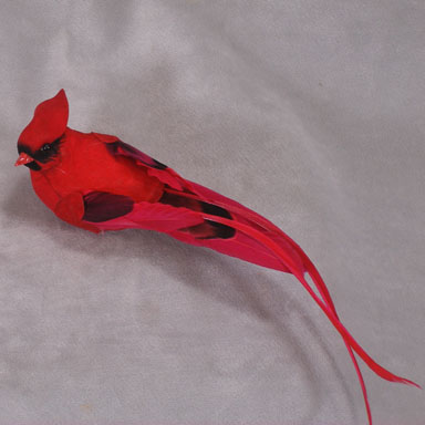 8" CARDINAL MUSHROOM/FEATHER W/CLIP