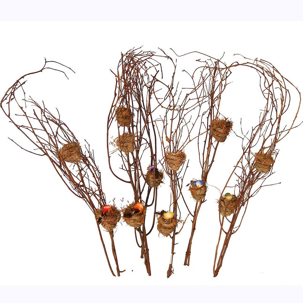 [B665] 13.5" NEST WITH BIRD ON 13 BRANCH 6-ASST