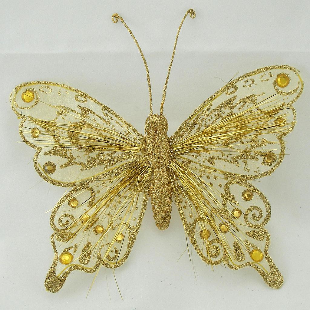 7" BUTTERFLY GLITTER GOLD W/CLIP