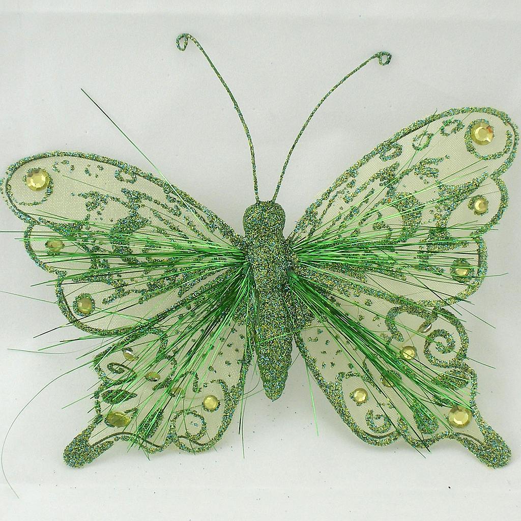7" BUTTERFLY GLITTER GREEN W/CLIP