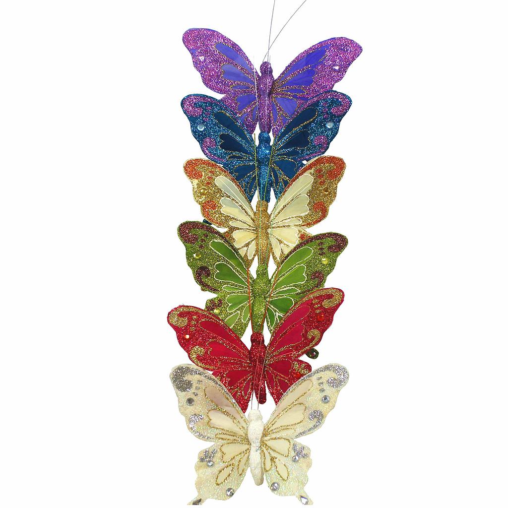 5" BUTTERFLY 6-ASST' D W/CLIP W/GLITTER