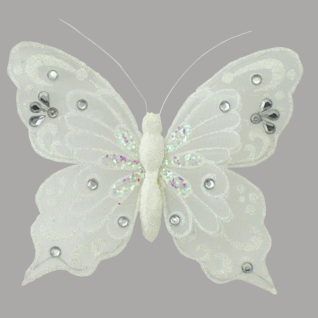 BUTTERFLY 5.5" GLITTER WHITE W/CLIP