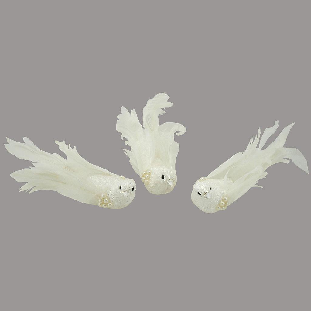 [B6663] 5.9" DOVE WHITE BIRD GLITTER W/CLIP