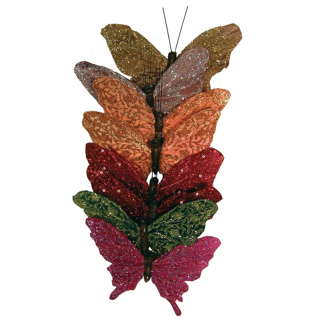 5" GLITTER BUTTERFLY 8-ASST 8/BOX W/WIRE