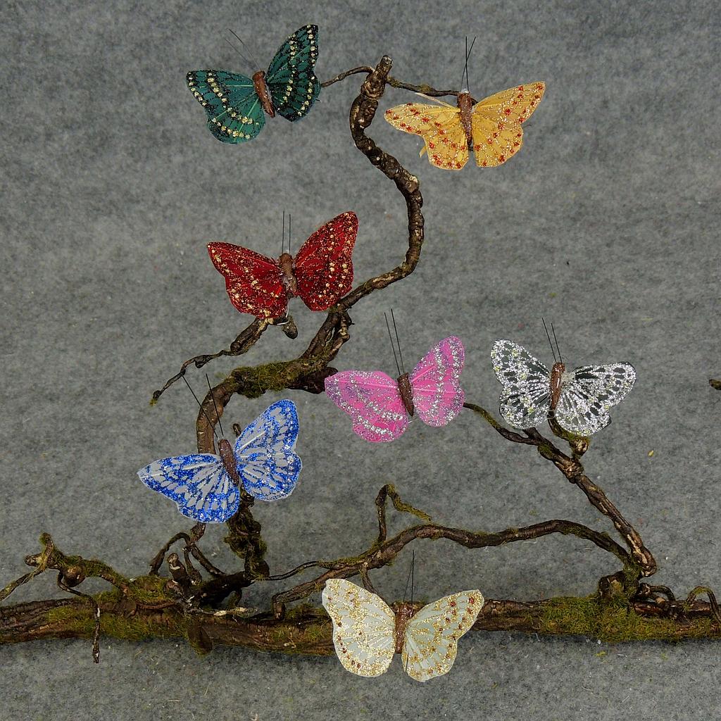 [B66825] 2.25" GLITTER BUTTERFLIES 14/BX 7-ASST W/WIRE