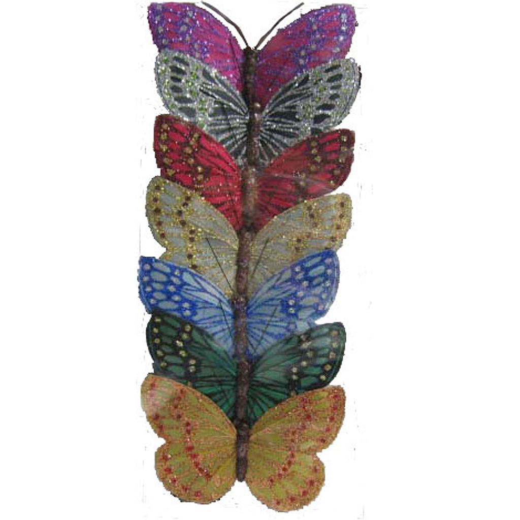 4.5" GLITTER BUTTERFLIES 7/BX 7-ASST W/WIRE