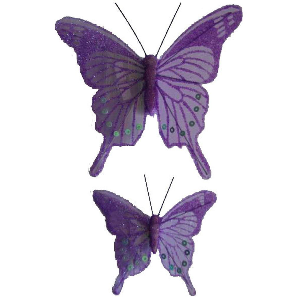 4.5"/2.5" SHEER IRR/GLIT BUTFLY LAVENDER W/WIRE