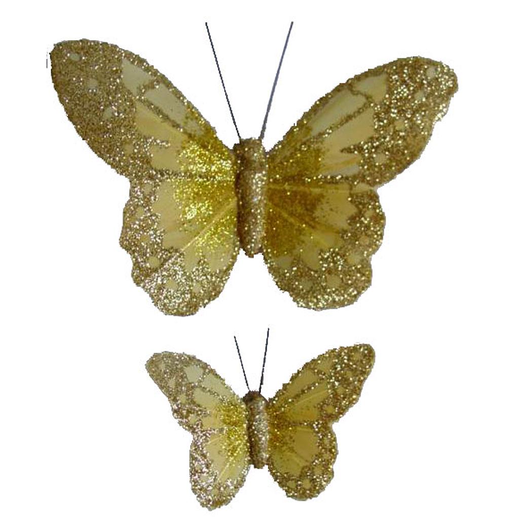 4.5"/2.5" FEATHERED BUTTERFLIES GOLD W/WIRE
