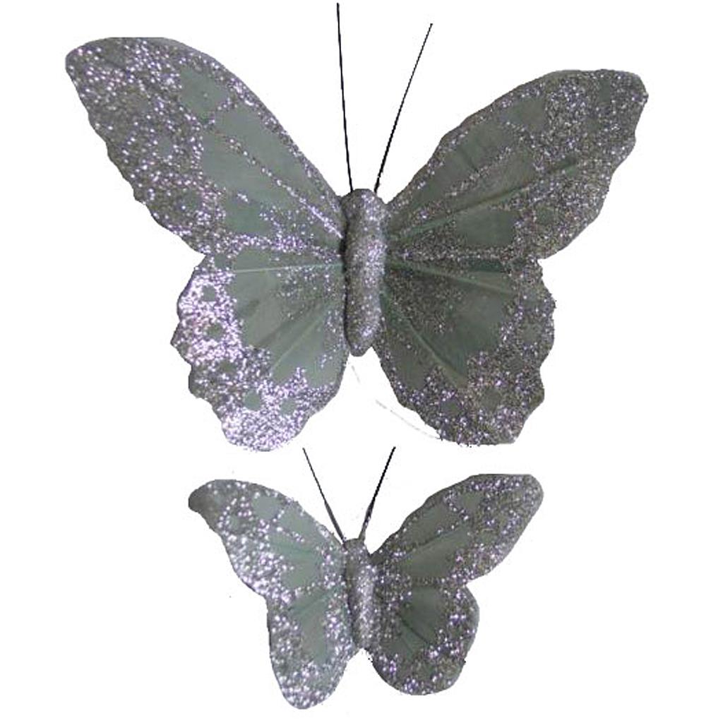 4.5"/2.5" FEATHERED BUTTERFLIES SILVER W/WIRE