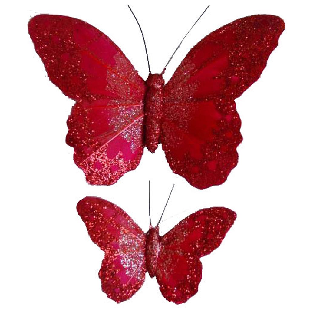4.5"/2.5" FEATHERED BUTTERFLIES RED W/WIRE