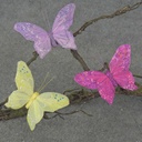 BUTTERFLY 4.5" 3-ASST'D W/GLIT PASTEL W/ WIRE