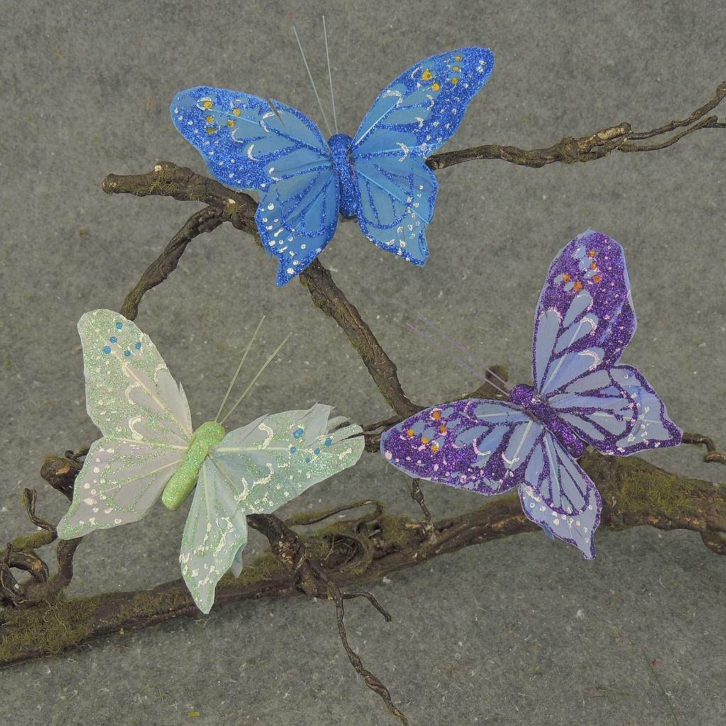 BUTTERFLY 4.5" 3-ASST'D W/GLIT PRIMARY ASST W/ WIRE