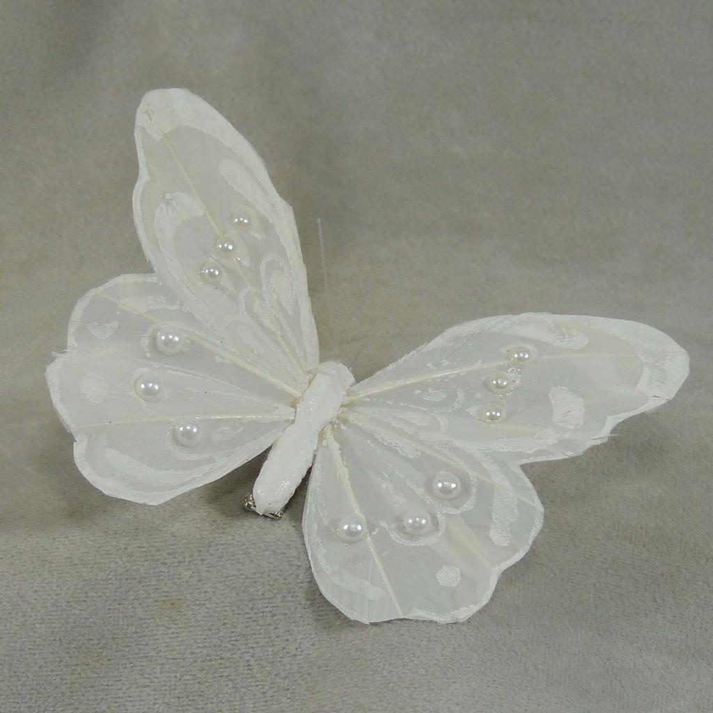 4.25" BUTTERFLY WHITE W/PEARLS W/CLIP