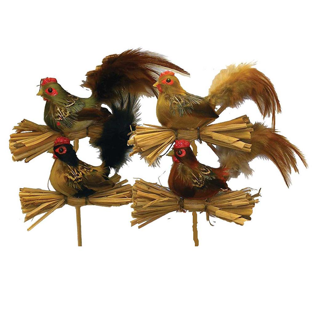 3.5" ROOSTER ON 8" BAMBOO PICK 4 ASSORTED
