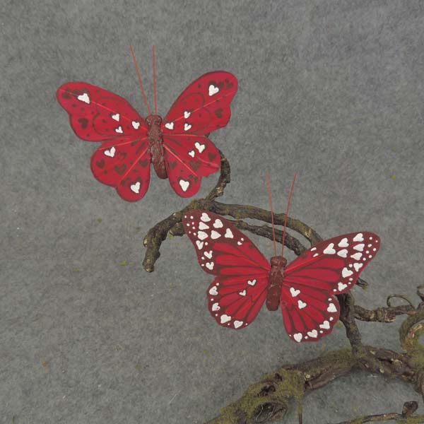 BUTTERFLY 2-ASST 3.5&quot;&amp; 4&quot; CLIP RED HEARTS