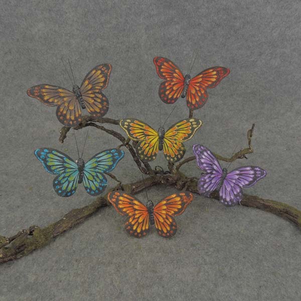 4.5" BUTTERFLY FEA/GLITTER 6-AST W/CLIP