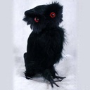 6" OWL STANDING FEATHER BLACK W/RED EYES