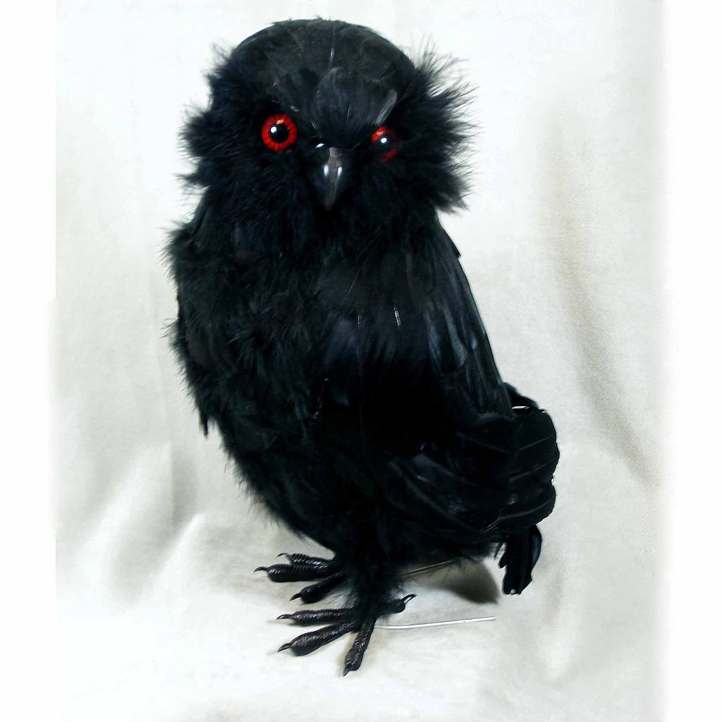 [B66047] 13" OWL STANDING FEATHER BLACK W/RED EYES