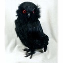 13" OWL STANDING FEATHER BLACK W/RED EYES