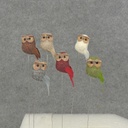 OWL 2.5" W/WIRE BURLAP/FEATHER 6 ASST