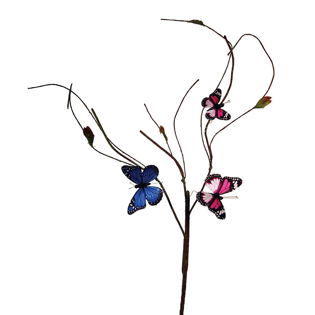 [B83084A] 20" TWIG BRANCH W/3 BUTTERFLIES 2 PINK & 1 BLUE