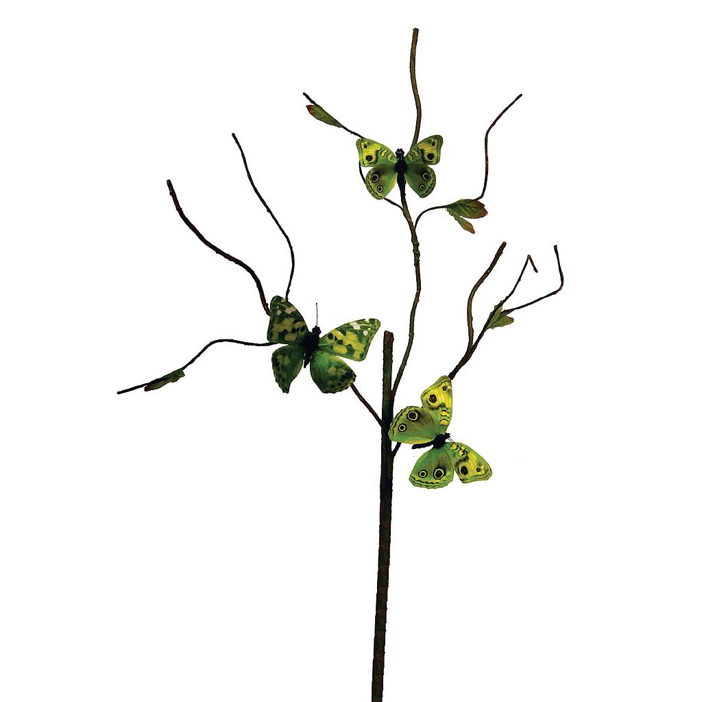 20" TWIG BRANCH W/3 BUTTERFLIES 3 GREEN