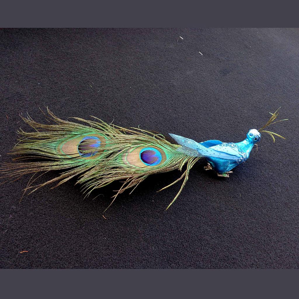 [B6718-BLU] 13" PEACOCK GLITTER/SEQUINw/CLP BLUE
