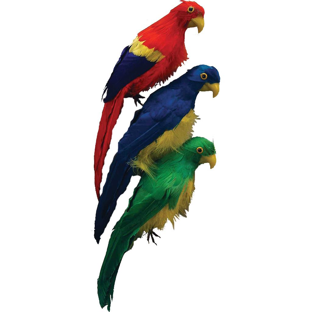 12" PARROT WITH FEET (3 COLOR ASST) 