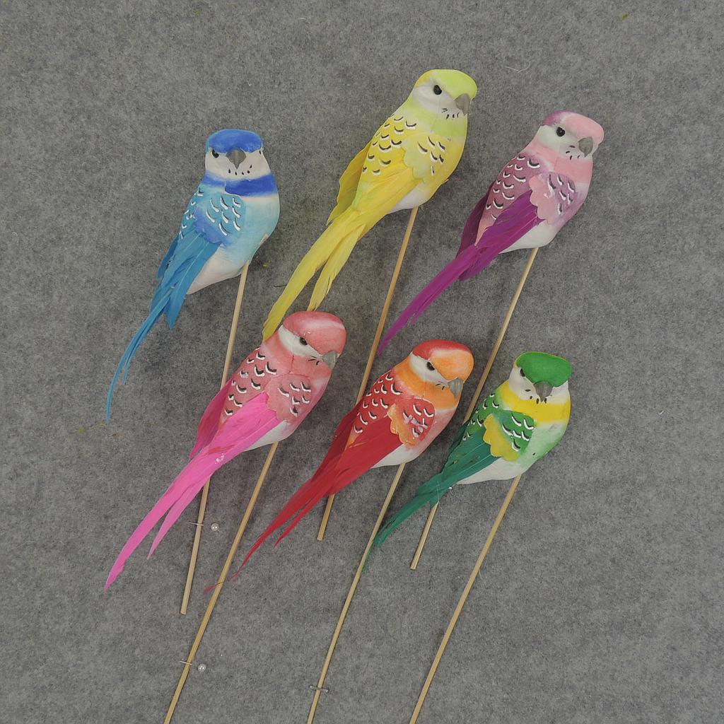 [B6742] 7" PARROT MUSH/FEA ON PICK 6-ASST W/STICK