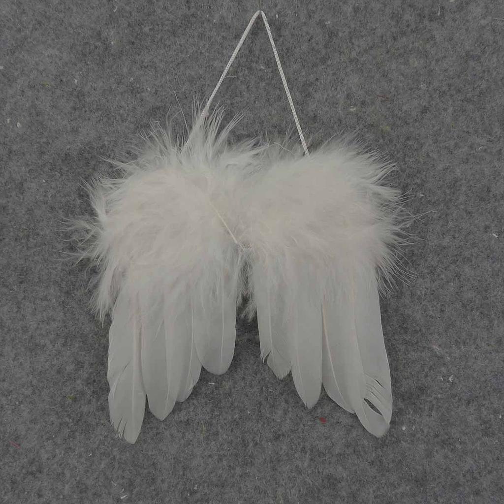 ANGEL WINGS 4" FEATHERED WHITE  W/WHT HANGER