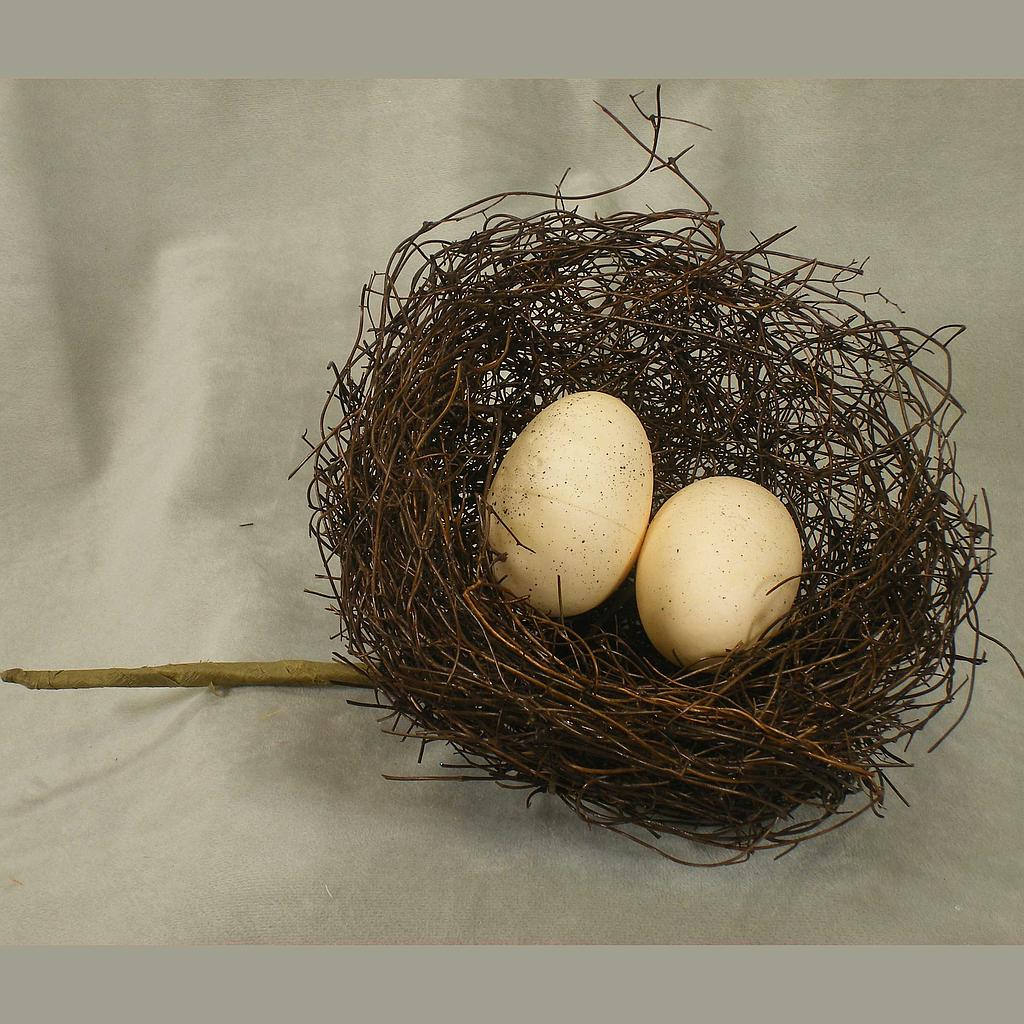 7" NEST NAT.TWIG W/EGGS & PIC
