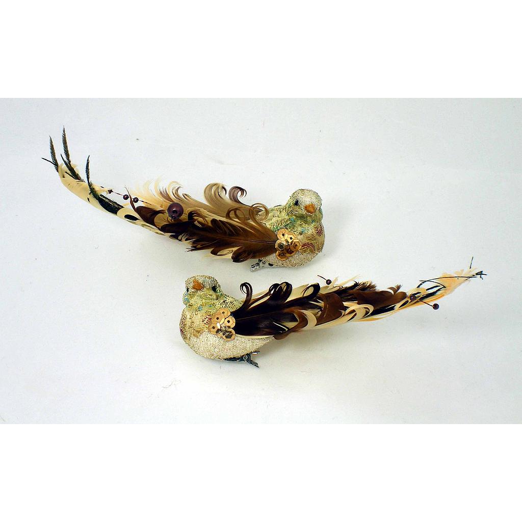 [BN303] 6" BIRD SEQUIN/FEATHER NATURAL W/CLIP