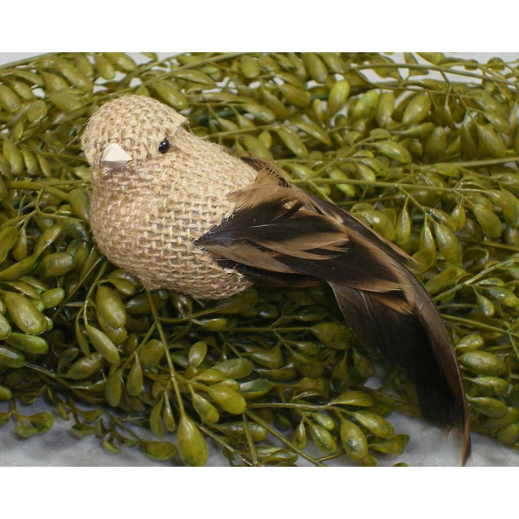 [BN305-CLP] 5" BIRD BURLAP/FEATHER NATURAL W/CLIP