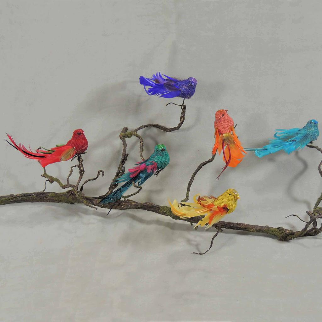 BIRD BURLAP/FEATHER 6-ASST'D 6"  W/CLIP
