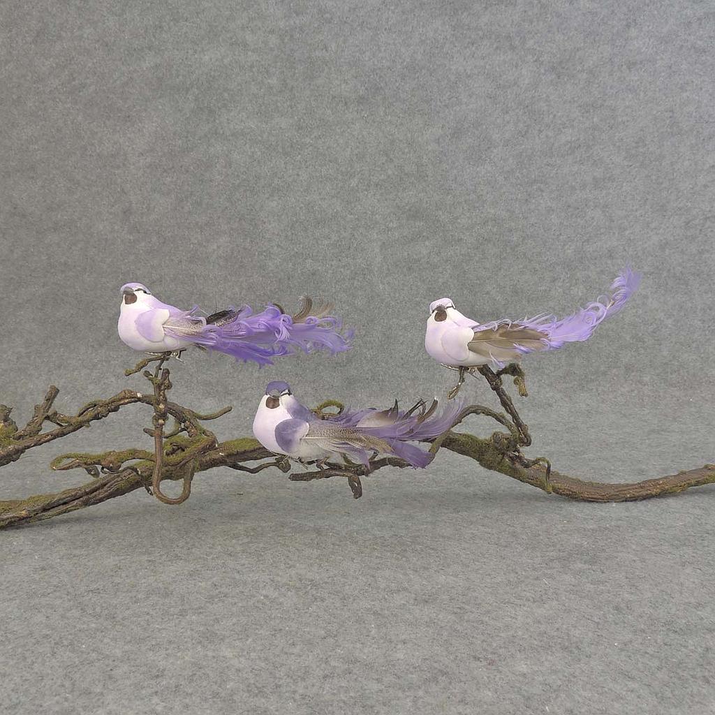 [BN500-PUR] 5.5" MUSH/FEA BIRD W/CURLY TAIL W/CLIP 3-PURPLE