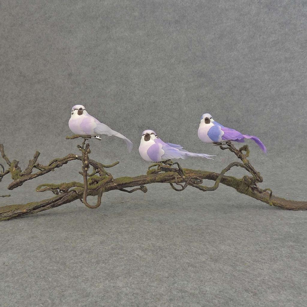 4" MUSH/FEA BIRD W/CLIP 3 ASST  PURPLE