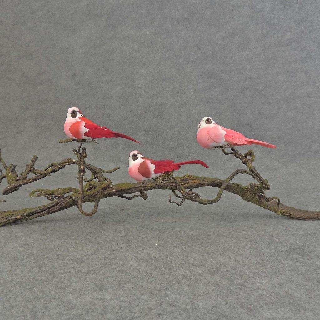 4" MUSH/FEA BIRD W/CLIP 3 ASST  RED