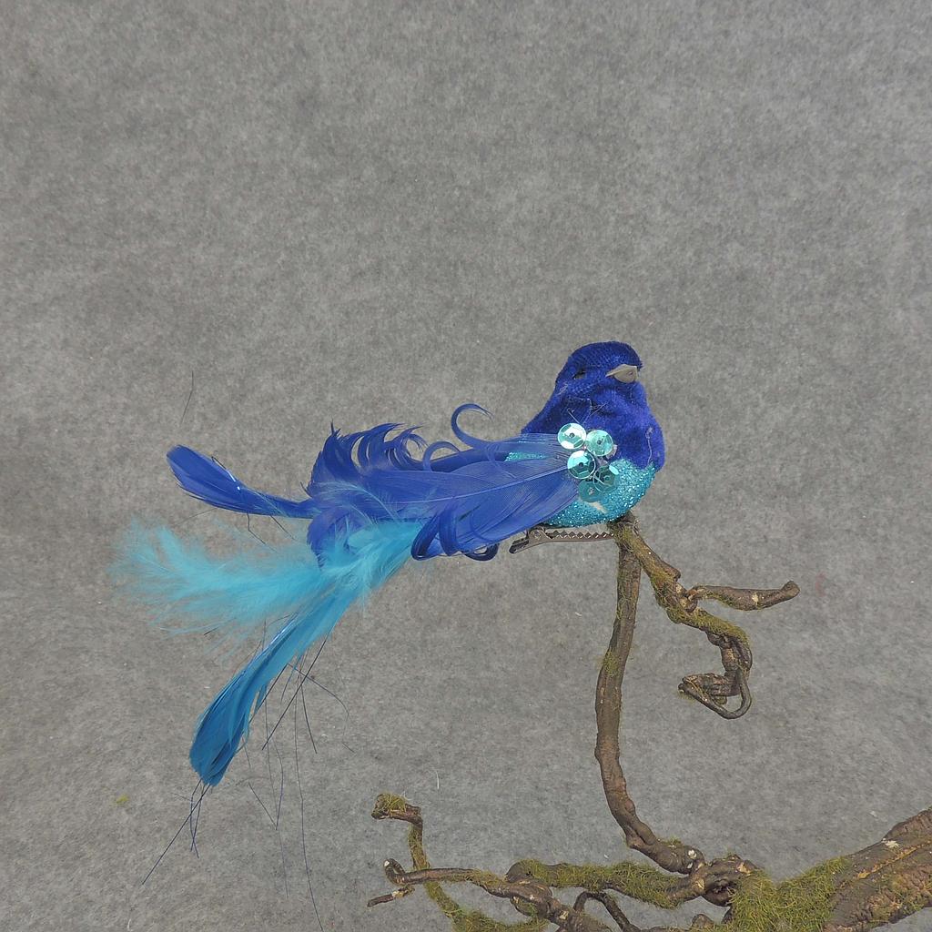 [BN5136-BLU] 5.25" BIRD FEATR/VELVET/SEQUIN W/CLIP BLUE