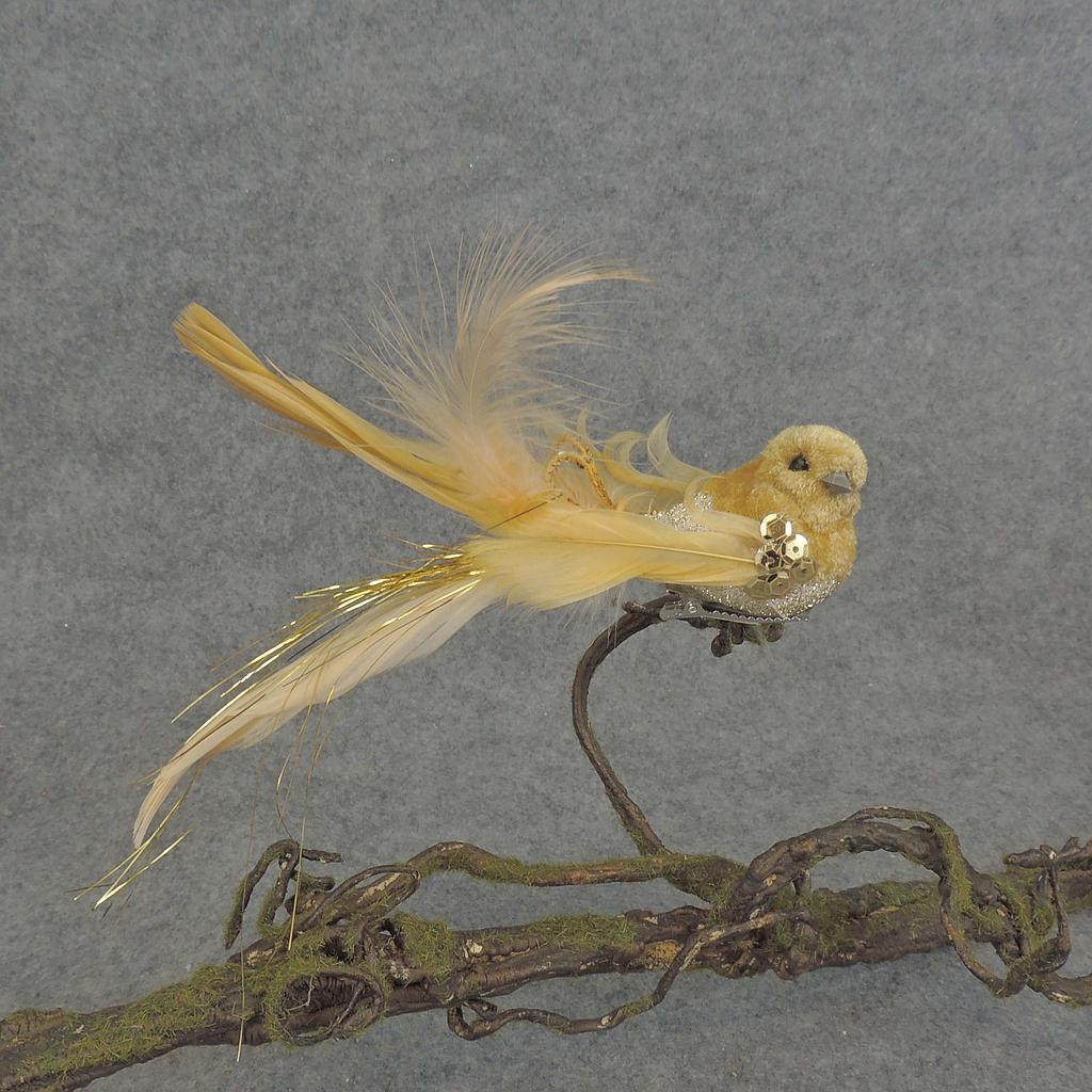 [BN5136-GLD] 5.25" BIRD FEATR/VELVET/SEQUIN W/CLIP GOLD