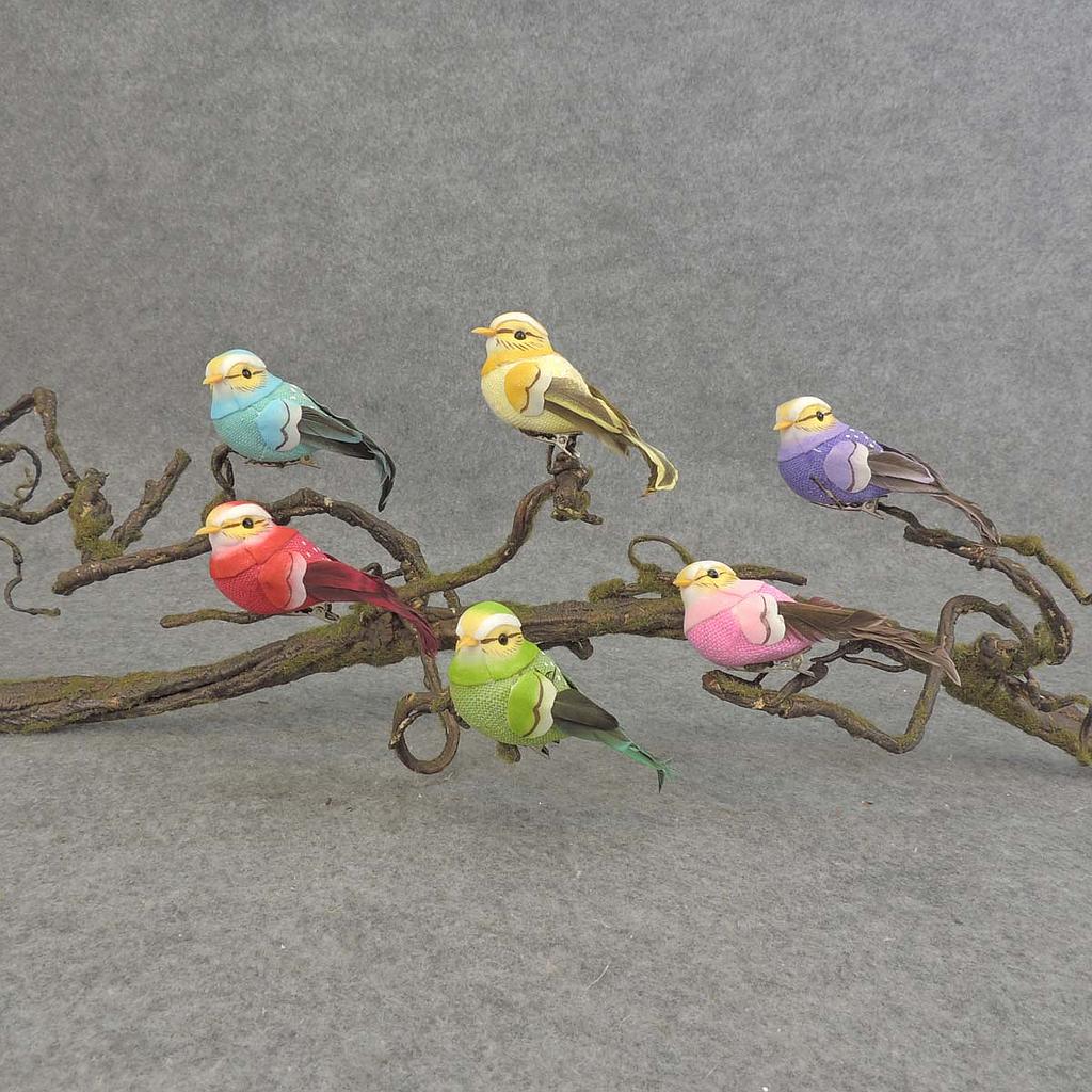 [BN515] 3.5" MUSH/FEA/BURLAP BIRD  W/CLIP 6-ASST
