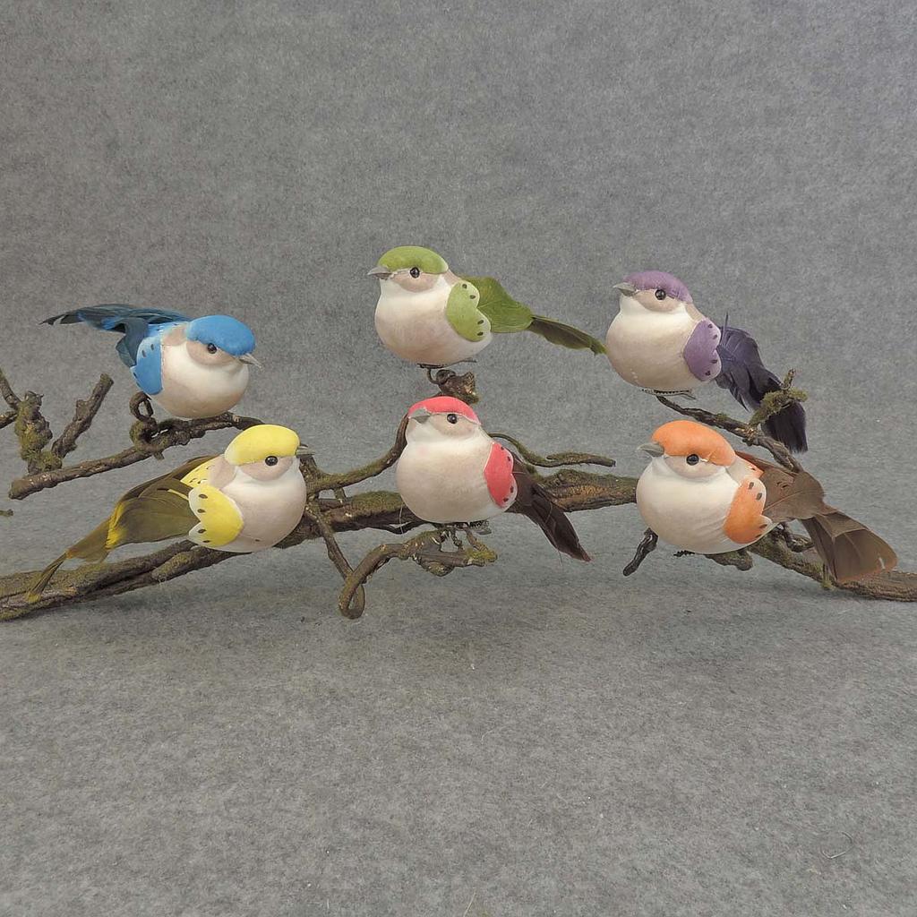 [BN519] 6" LARGE MUSH/FEA BIRD W/CLIP 6-ASST