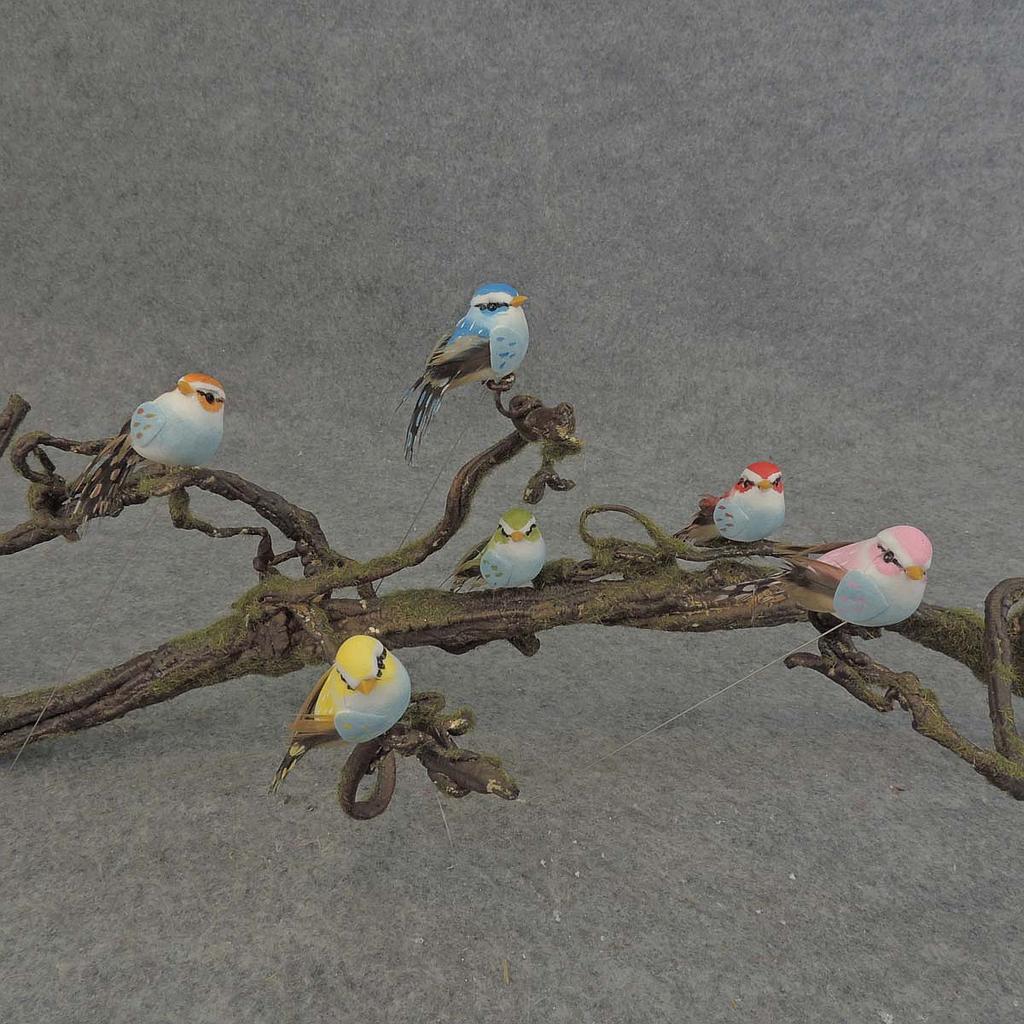 [BN526] 2" MINI MUSH/FEA BIRD W/WIRE 6-ASST