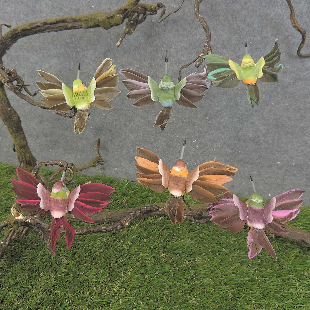 [BN7003] 3" HUMMINGBIRD FLYING MUSH/FEA 6 ASST W/CLIP
