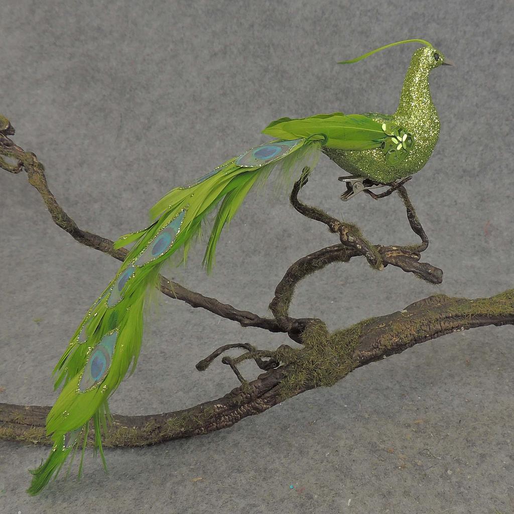 [BN5139-GRN] 8.5" PEACOCK GLITTER W/CLIP GREEN
