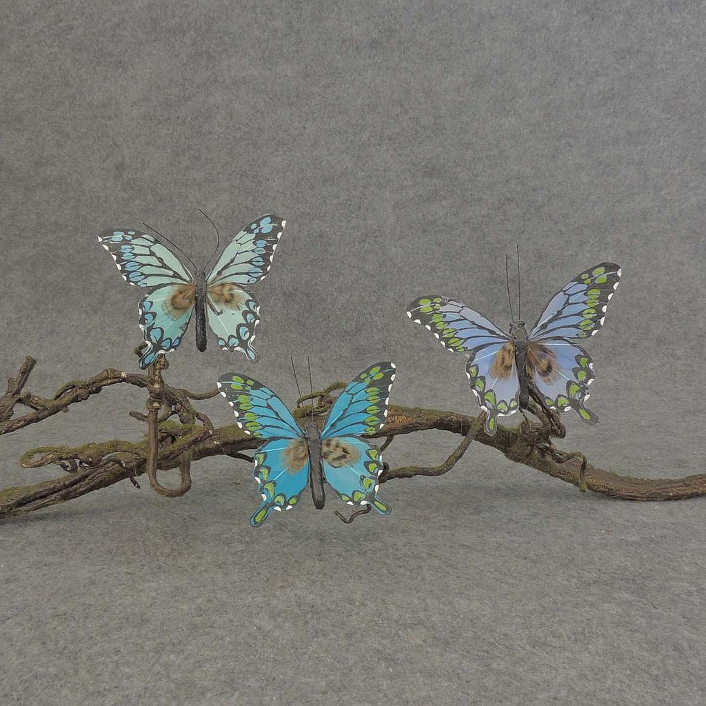 3" FEA BUTTERFLY 3-ASST W/CLIP BLUE