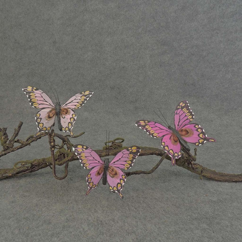 3" FEA BUTTERFLY 3-ASST W/CLIP PINK