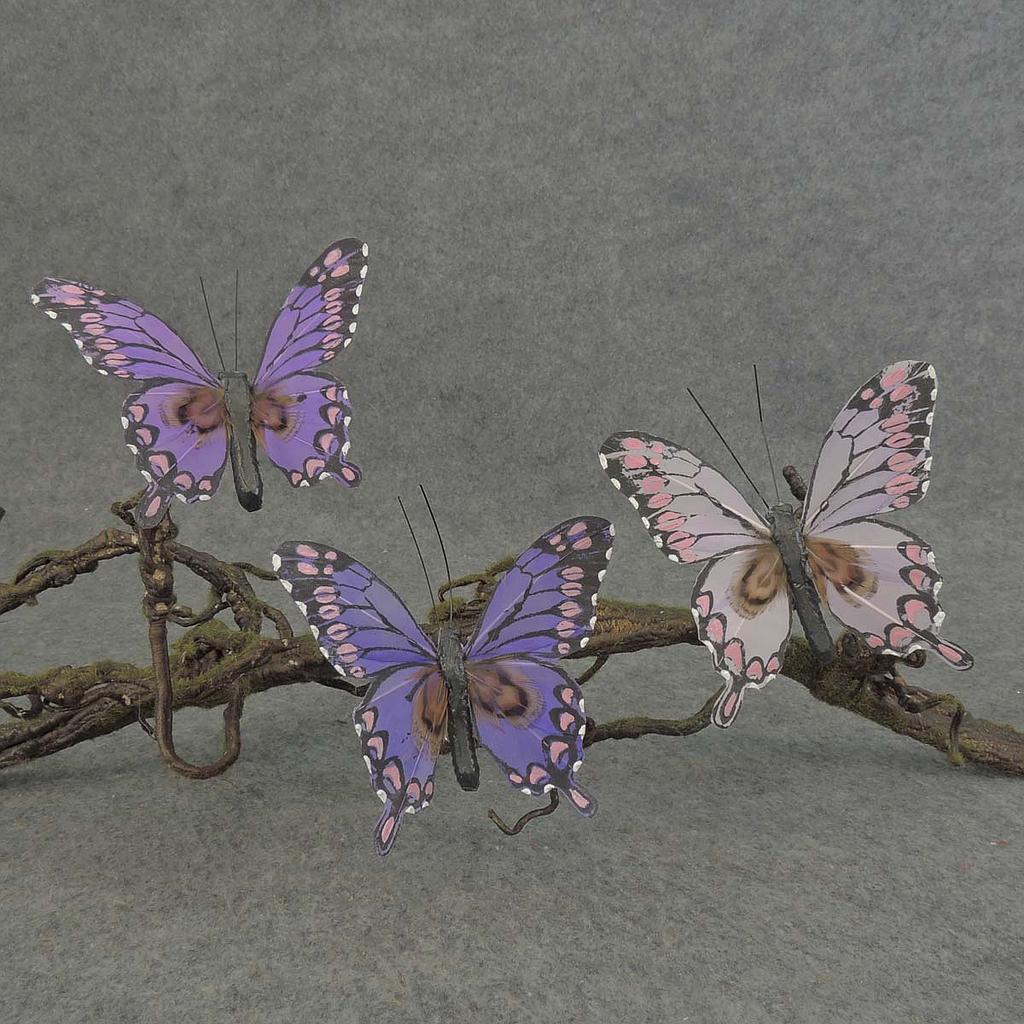 4" FEA BUTTERFLY 3-ASST W/CLIP  PURPLE