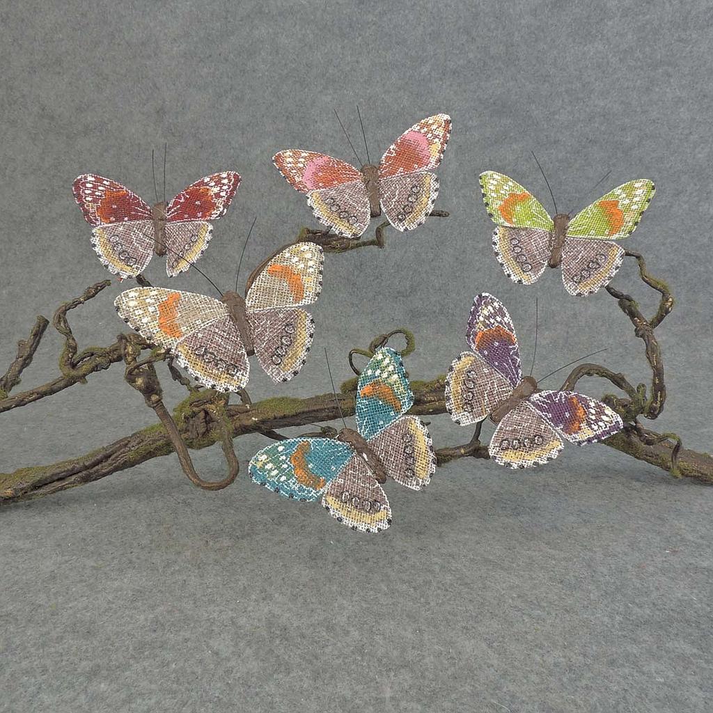 4" BURLAP BUTTERFLY W/CLIP    6-ASST  